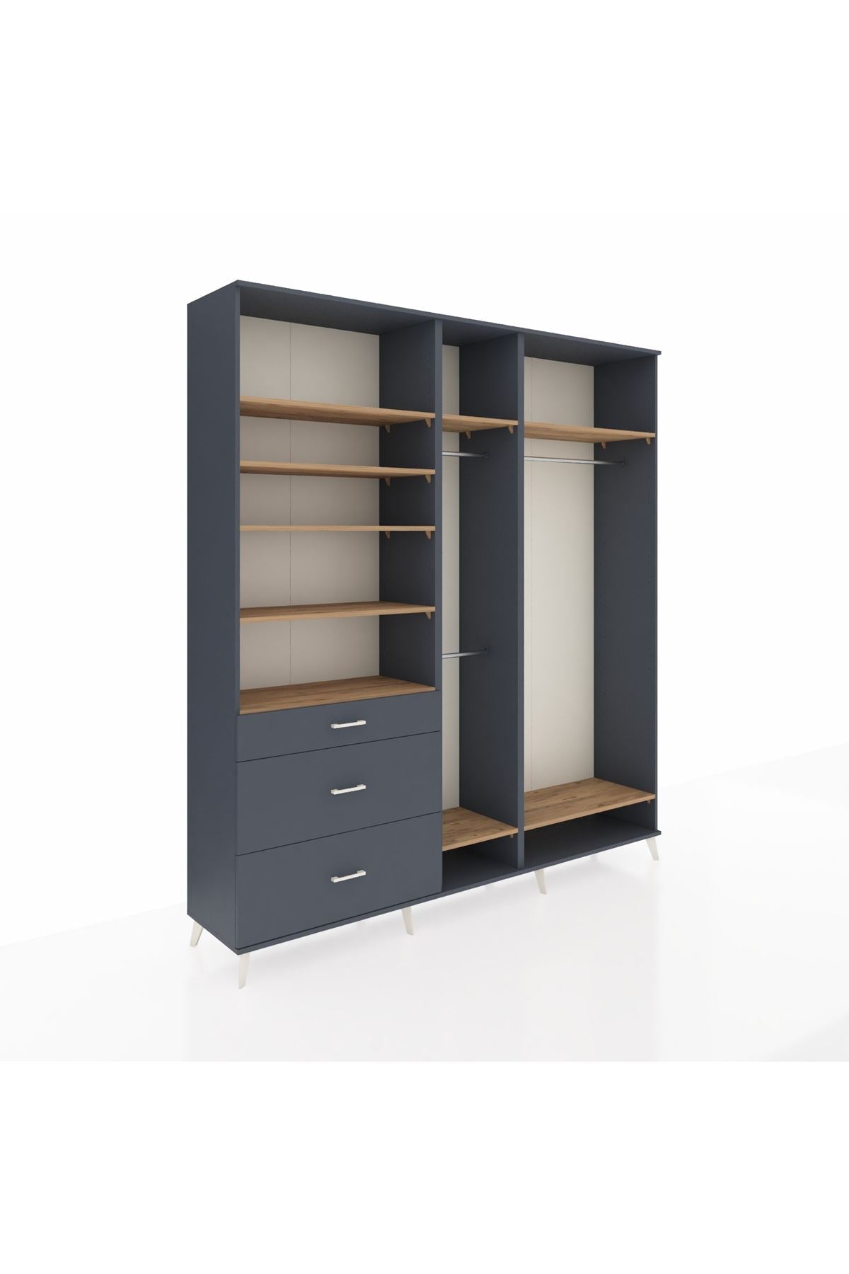 Hyperion Dolap 9 Raflı 3 Çekmeceli 3 Askılı 220x44x243 Antrasit-Çam/Antrasit