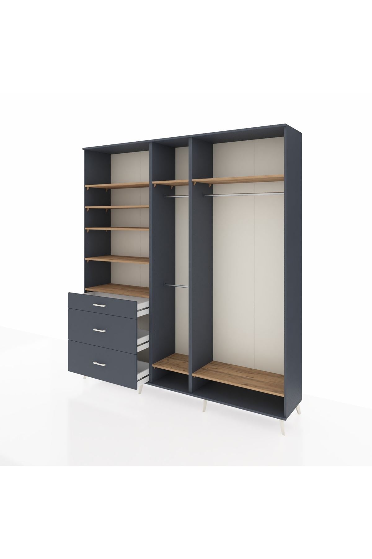 Hyperion Dolap 9 Raflı 3 Çekmeceli 3 Askılı 220x44x243 Antrasit-Çam/Antrasit