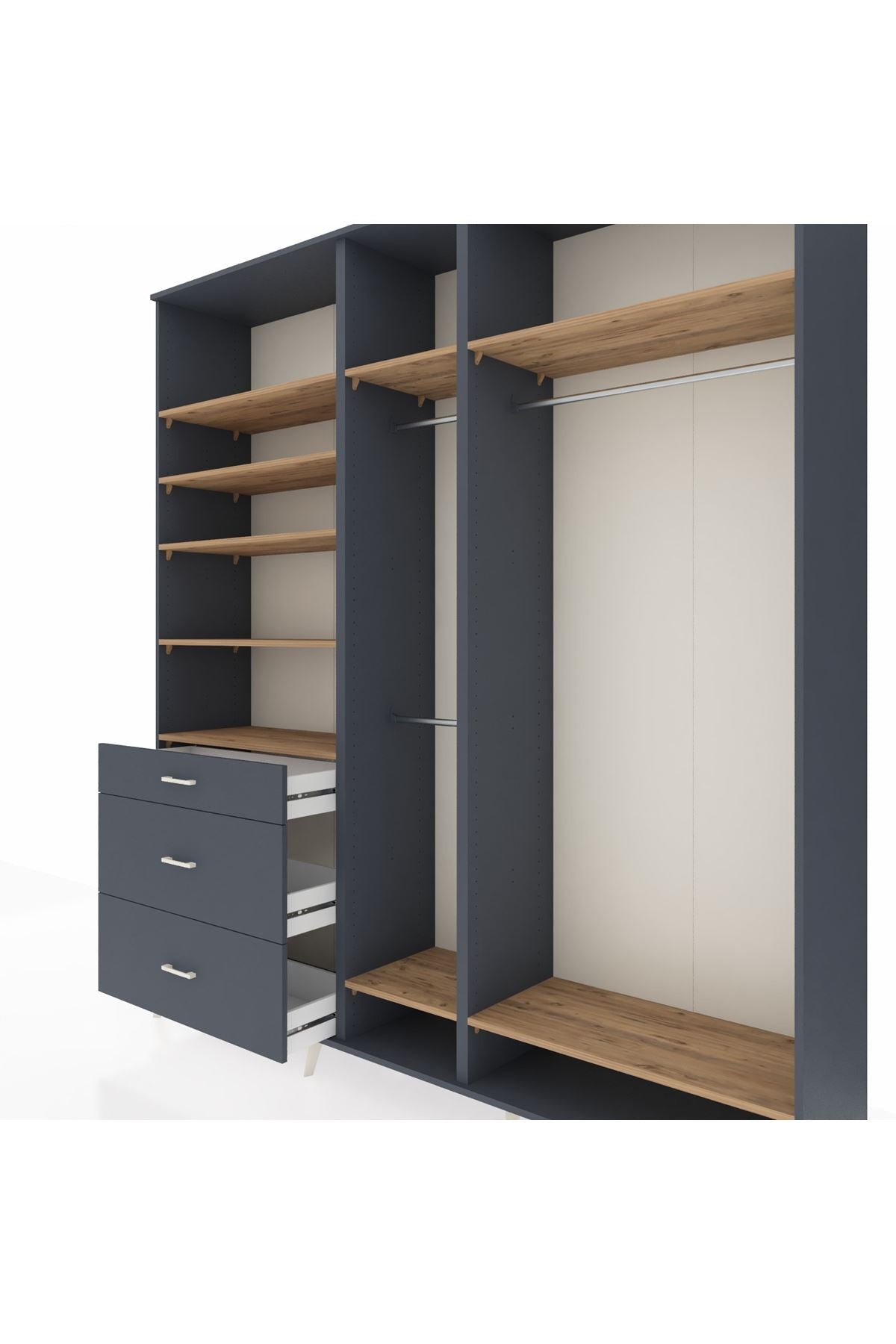 Hyperion Dolap 9 Raflı 3 Çekmeceli 3 Askılı 220x44x243 Antrasit-Çam/Antrasit