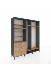 Hyperion Dolap 9 Raflı 3 Çekmeceli 3 Askılı 220x44x243 Antrasit-Çam/Çam