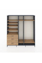 Hyperion Dolap 9 Raflı 3 Çekmeceli 3 Askılı 220x44x243 Antrasit-Çam/Çam