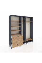 Hyperion Dolap 9 Raflı 3 Çekmeceli 3 Askılı 220x44x243 Antrasit-Çam/Çam