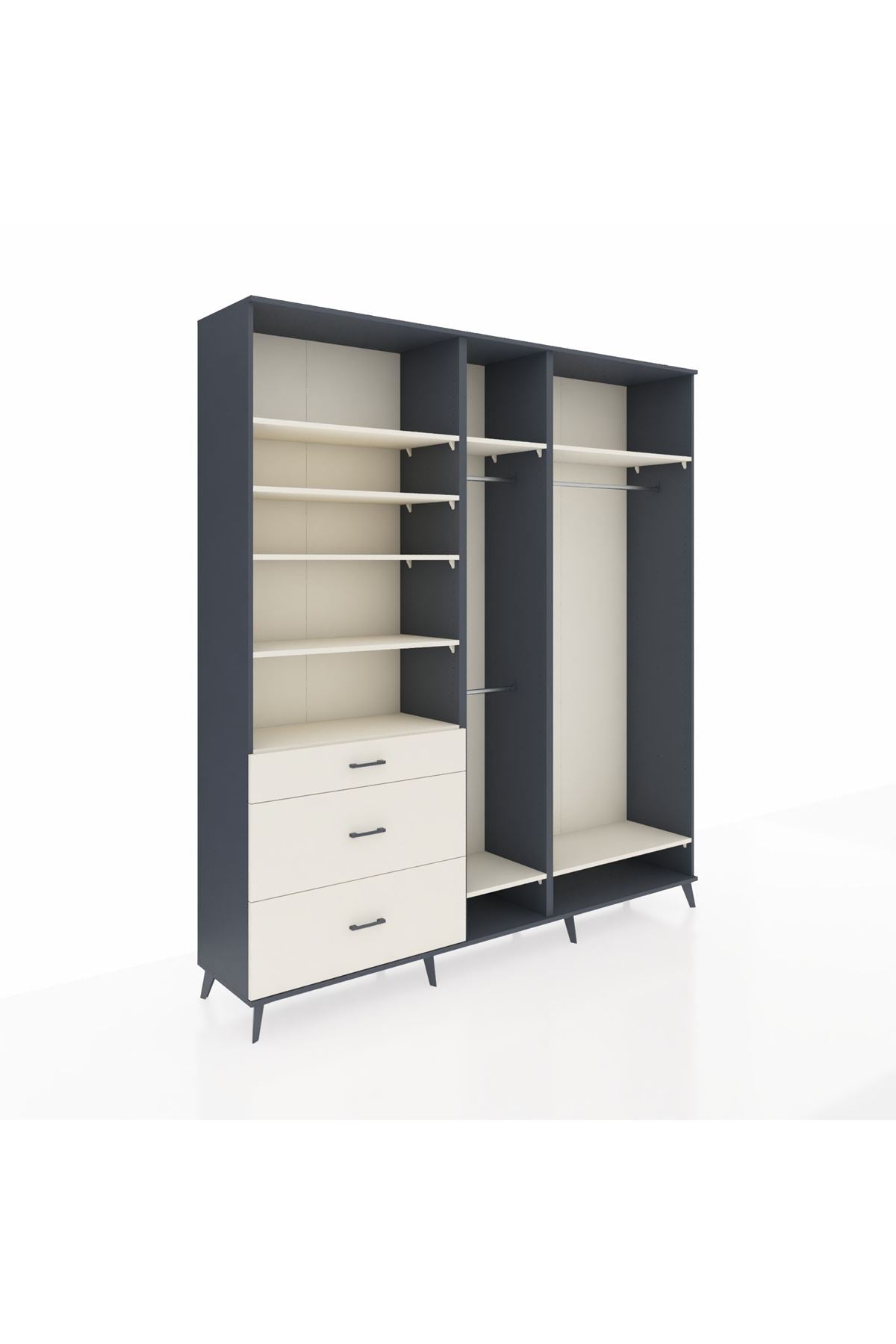 Hyperion Dolap 9 Raflı 3 Çekmeceli 3 Askılı 220x44x243 Antrasit-Aytaşı/Aytaşı