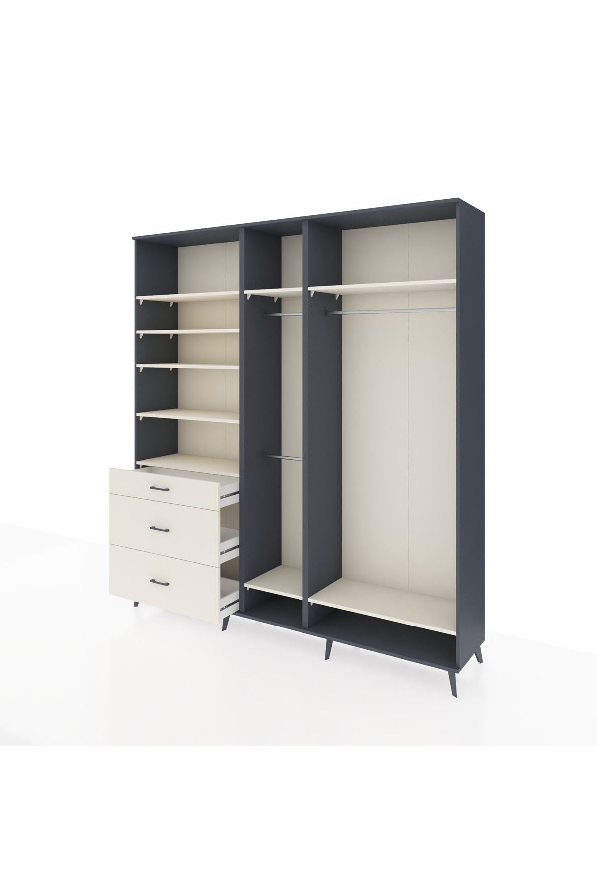 Hyperion Dolap 9 Raflı 3 Çekmeceli 3 Askılı 220x44x243 Antrasit-Aytaşı/Aytaşı