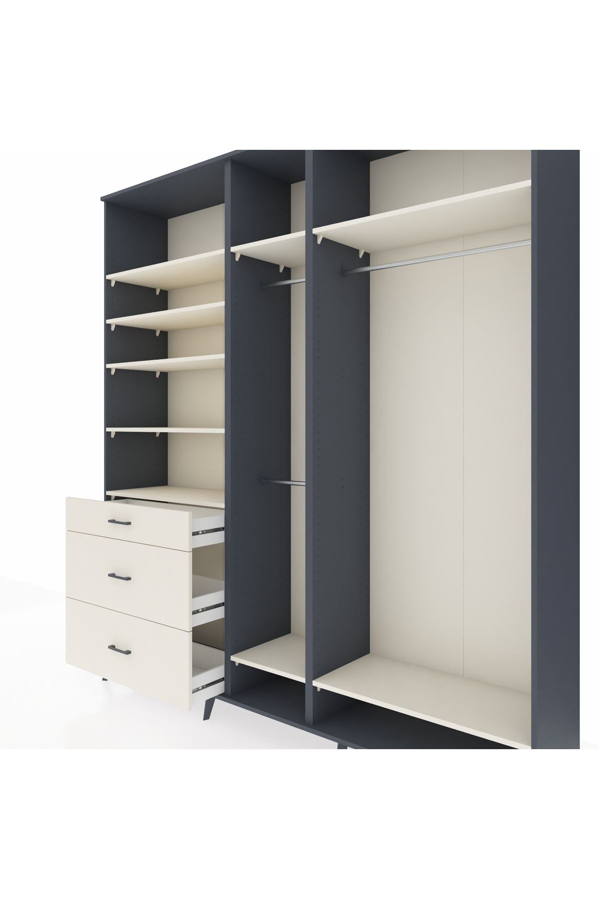 Hyperion Dolap 9 Raflı 3 Çekmeceli 3 Askılı 220x44x243 Antrasit-Aytaşı/Aytaşı