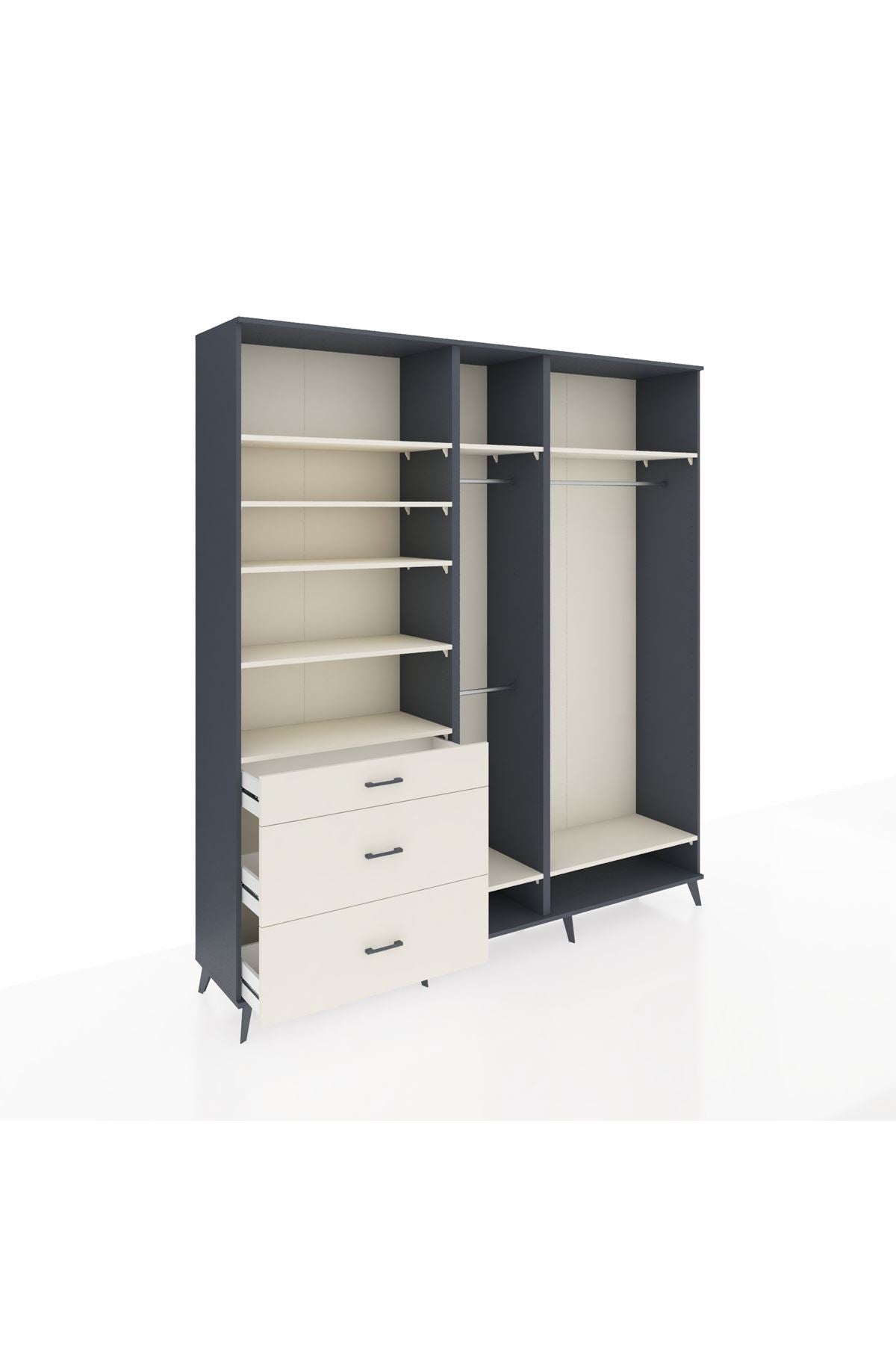 Hyperion Dolap 9 Raflı 3 Çekmeceli 3 Askılı 220x44x243 Antrasit-Aytaşı/Aytaşı