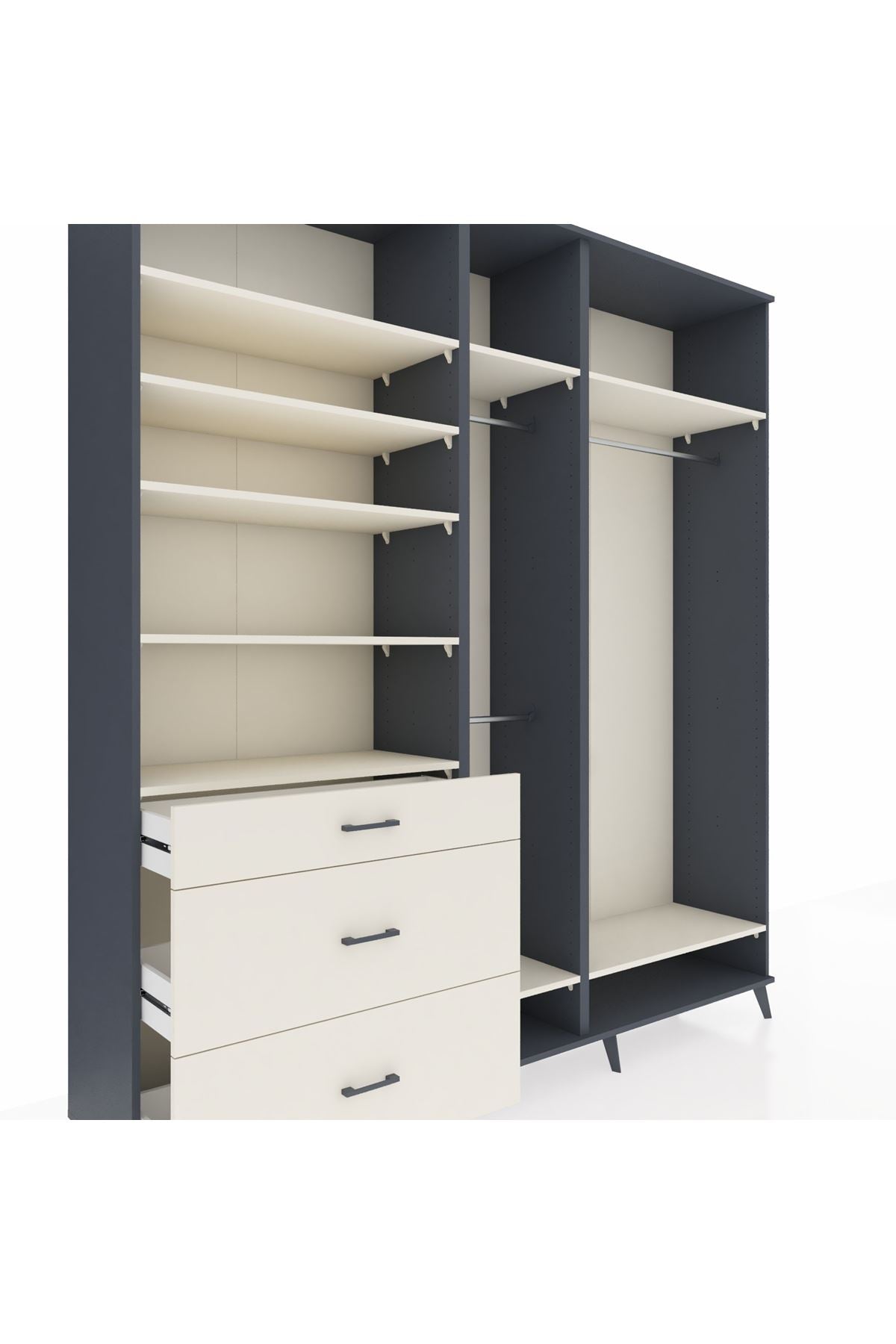 Hyperion Dolap 9 Raflı 3 Çekmeceli 3 Askılı 220x44x243 Antrasit-Aytaşı/Aytaşı