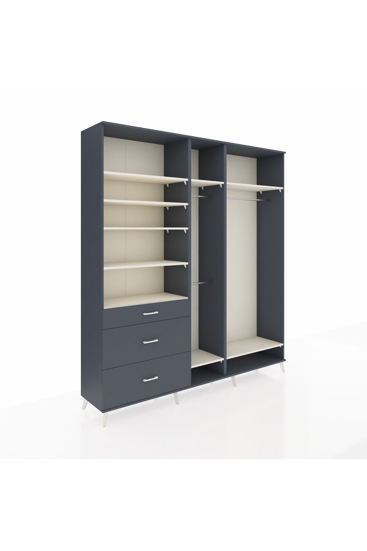 Hyperion Dolap 9 Raflı 3 Çekmeceli 3 Askılı 220x44x243 Antrasit-Aytaşı/Antrasit