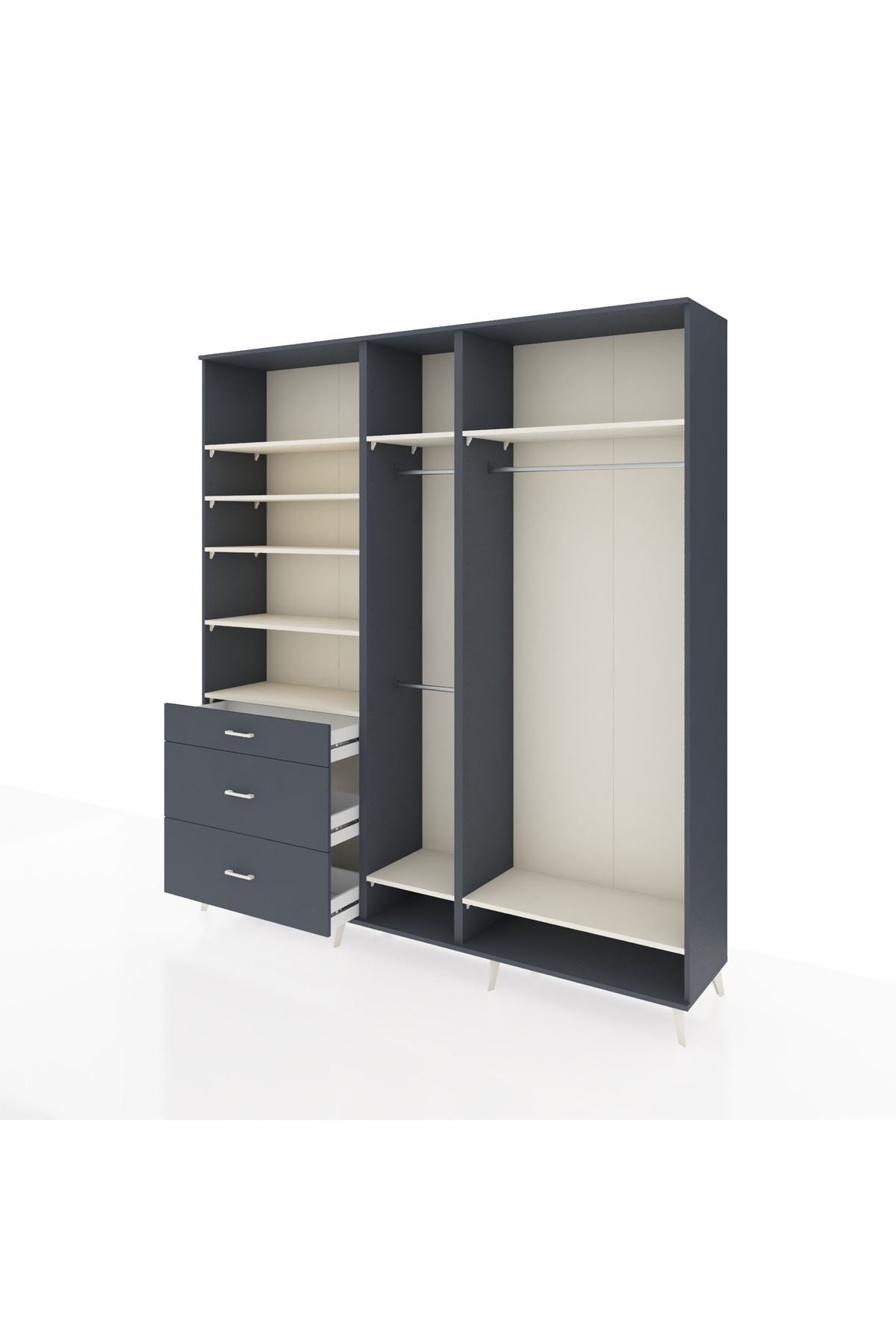 Hyperion Dolap 9 Raflı 3 Çekmeceli 3 Askılı 220x44x243 Antrasit-Aytaşı/Antrasit