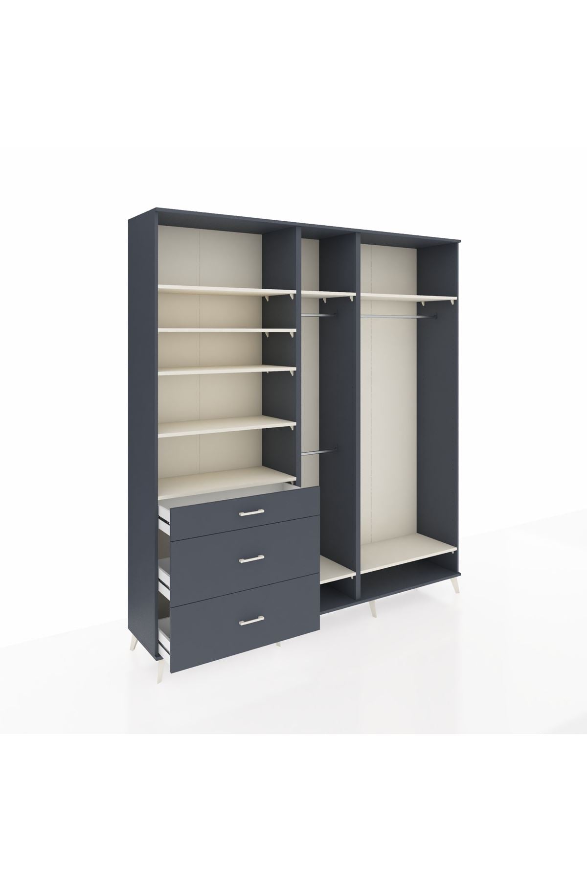 Hyperion Dolap 9 Raflı 3 Çekmeceli 3 Askılı 220x44x243 Antrasit-Aytaşı/Antrasit