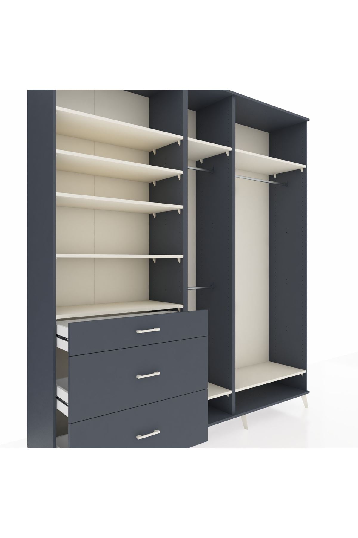 Hyperion Dolap 9 Raflı 3 Çekmeceli 3 Askılı 220x44x243 Antrasit-Aytaşı/Antrasit