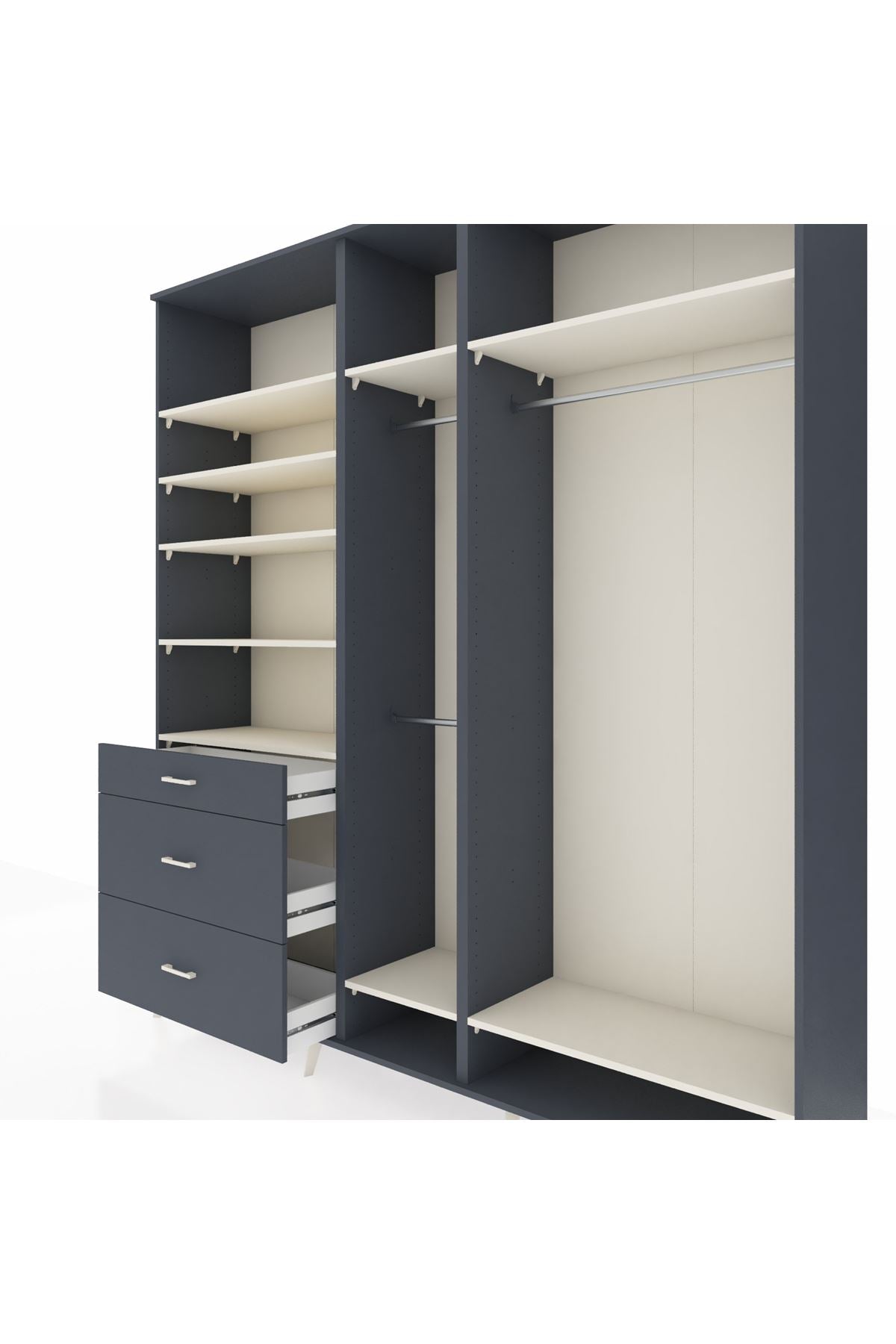 Hyperion Dolap 9 Raflı 3 Çekmeceli 3 Askılı 220x44x243 Antrasit-Aytaşı/Antrasit