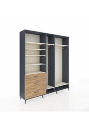 Hyperion Dolap 9 Raflı 3 Çekmeceli 3 Askılı 220x44x243 Antrasit-Aytaşı/Çam