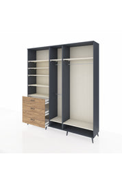 Hyperion Dolap 9 Raflı 3 Çekmeceli 3 Askılı 220x44x243 Antrasit-Aytaşı/Çam