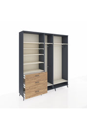 Hyperion Dolap 9 Raflı 3 Çekmeceli 3 Askılı 220x44x243 Antrasit-Aytaşı/Çam
