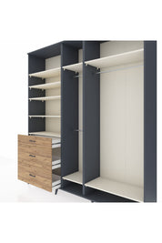 Hyperion Dolap 9 Raflı 3 Çekmeceli 3 Askılı 220x44x243 Antrasit-Aytaşı/Çam