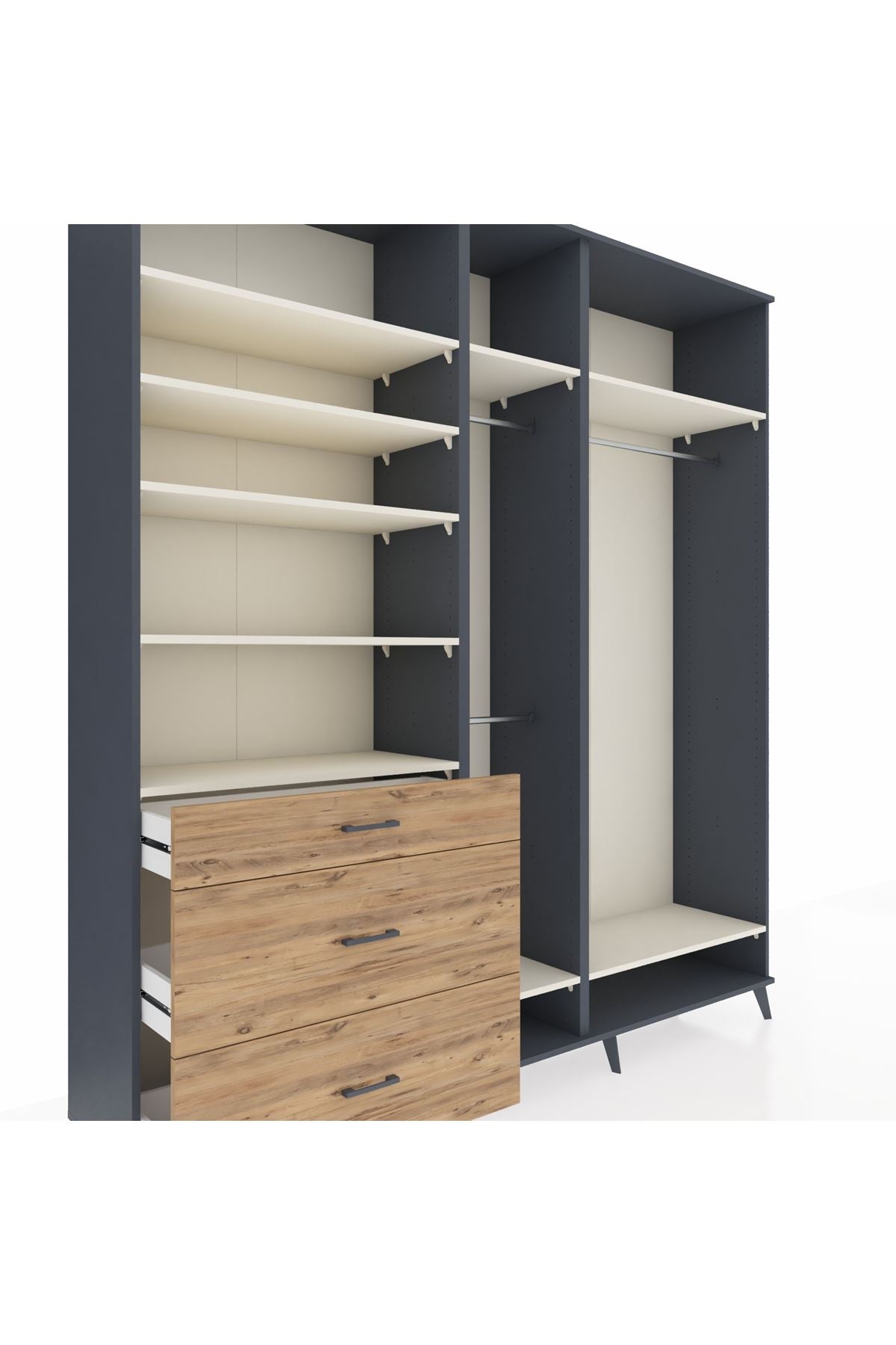 Hyperion Dolap 9 Raflı 3 Çekmeceli 3 Askılı 220x44x243 Antrasit-Aytaşı/Çam