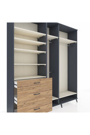 Hyperion Dolap 9 Raflı 3 Çekmeceli 3 Askılı 220x44x243 Antrasit-Aytaşı/Çam