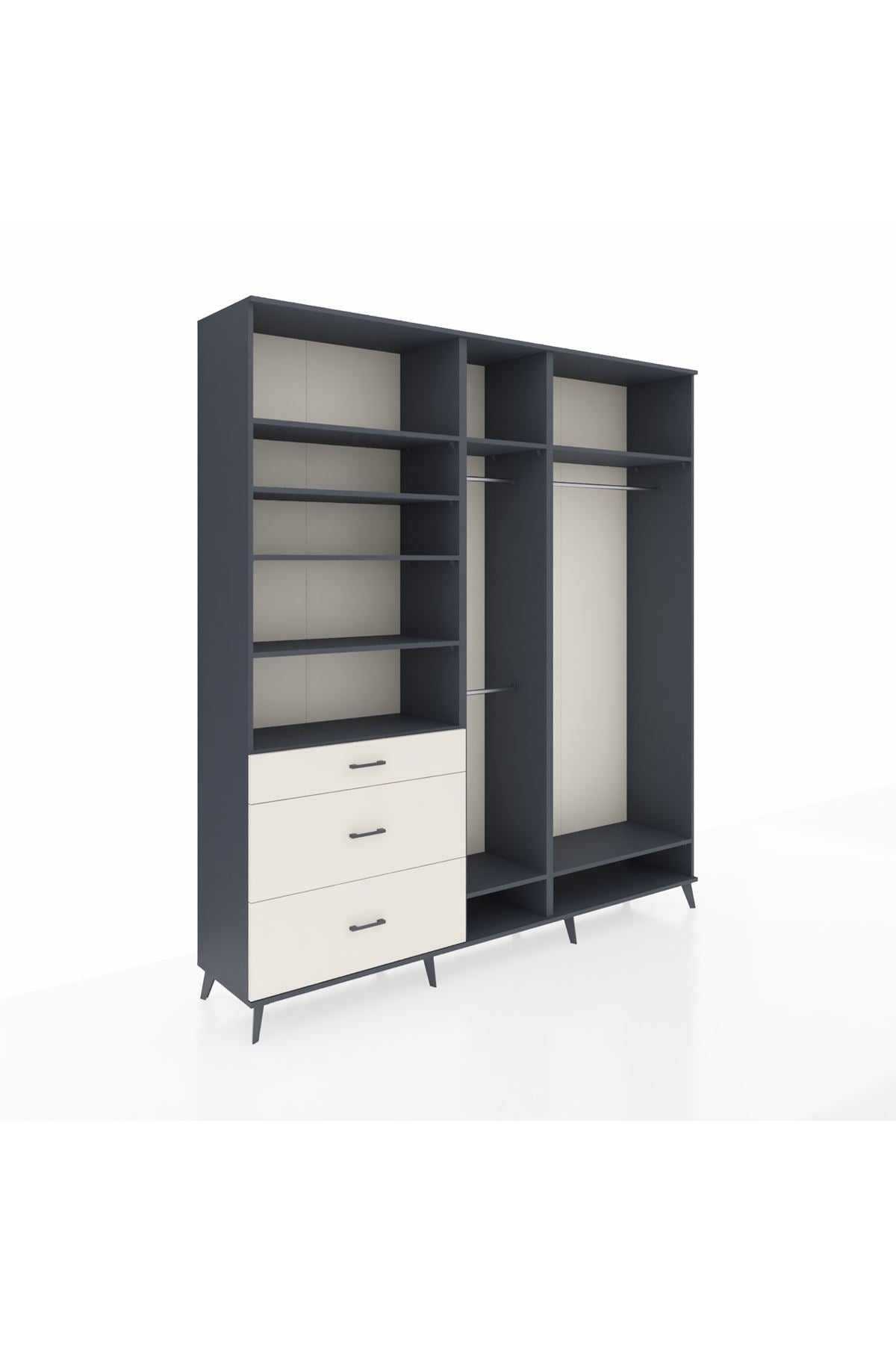 Hyperion Dolap 9 Raflı 3 Çekmeceli 3 Askılı 220x44x243 Antrasit-Antrasit/Aytaşı