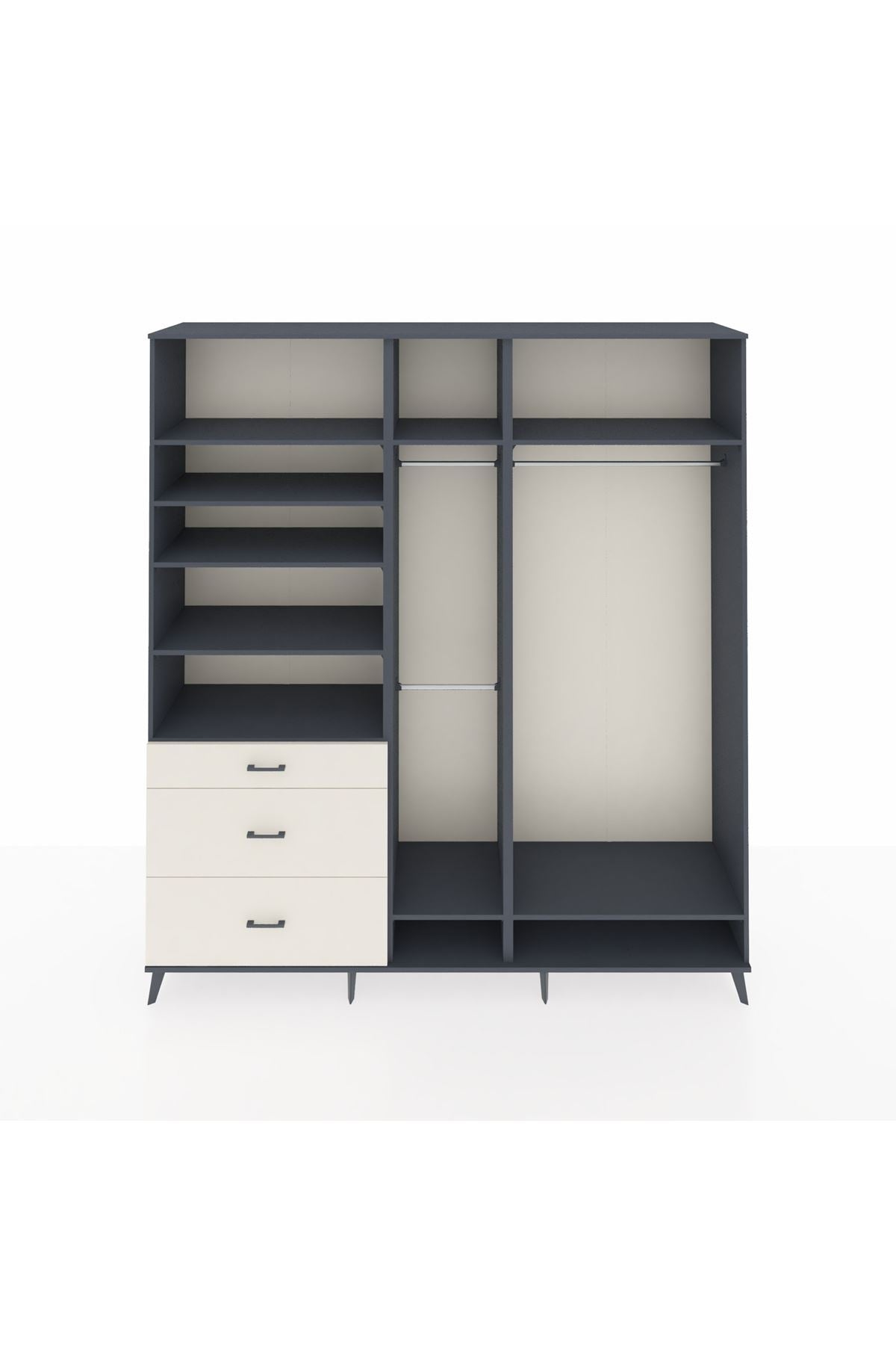 Hyperion Dolap 9 Raflı 3 Çekmeceli 3 Askılı 220x44x243 Antrasit-Antrasit/Aytaşı