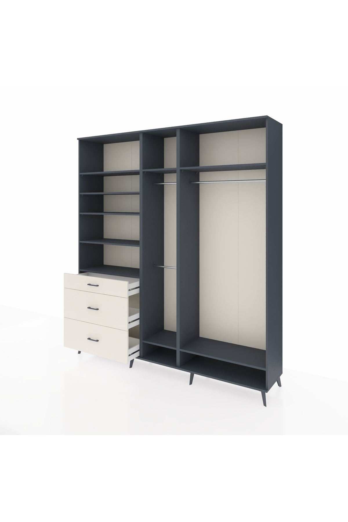 Hyperion Dolap 9 Raflı 3 Çekmeceli 3 Askılı 220x44x243 Antrasit-Antrasit/Aytaşı