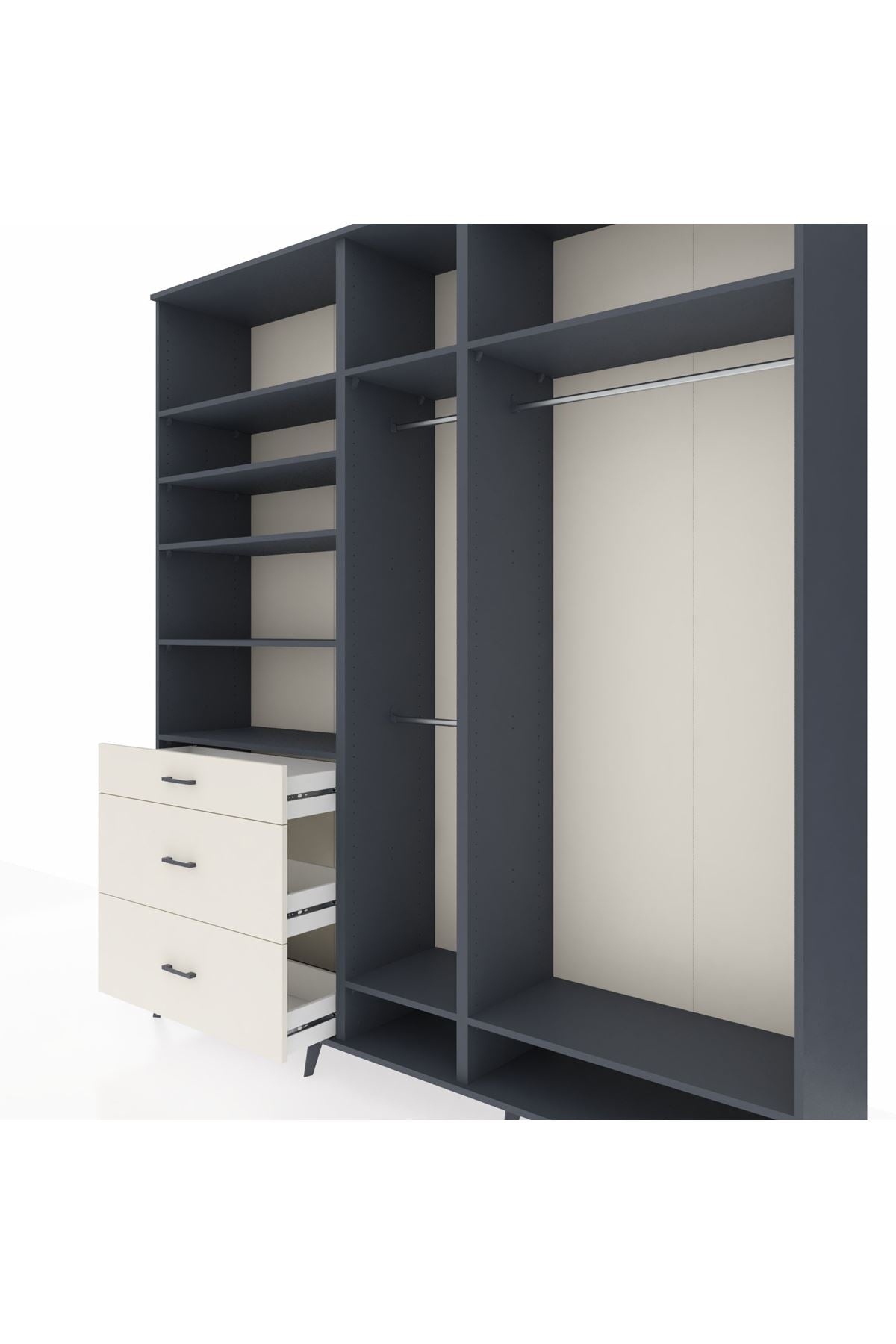 Hyperion Dolap 9 Raflı 3 Çekmeceli 3 Askılı 220x44x243 Antrasit-Antrasit/Aytaşı
