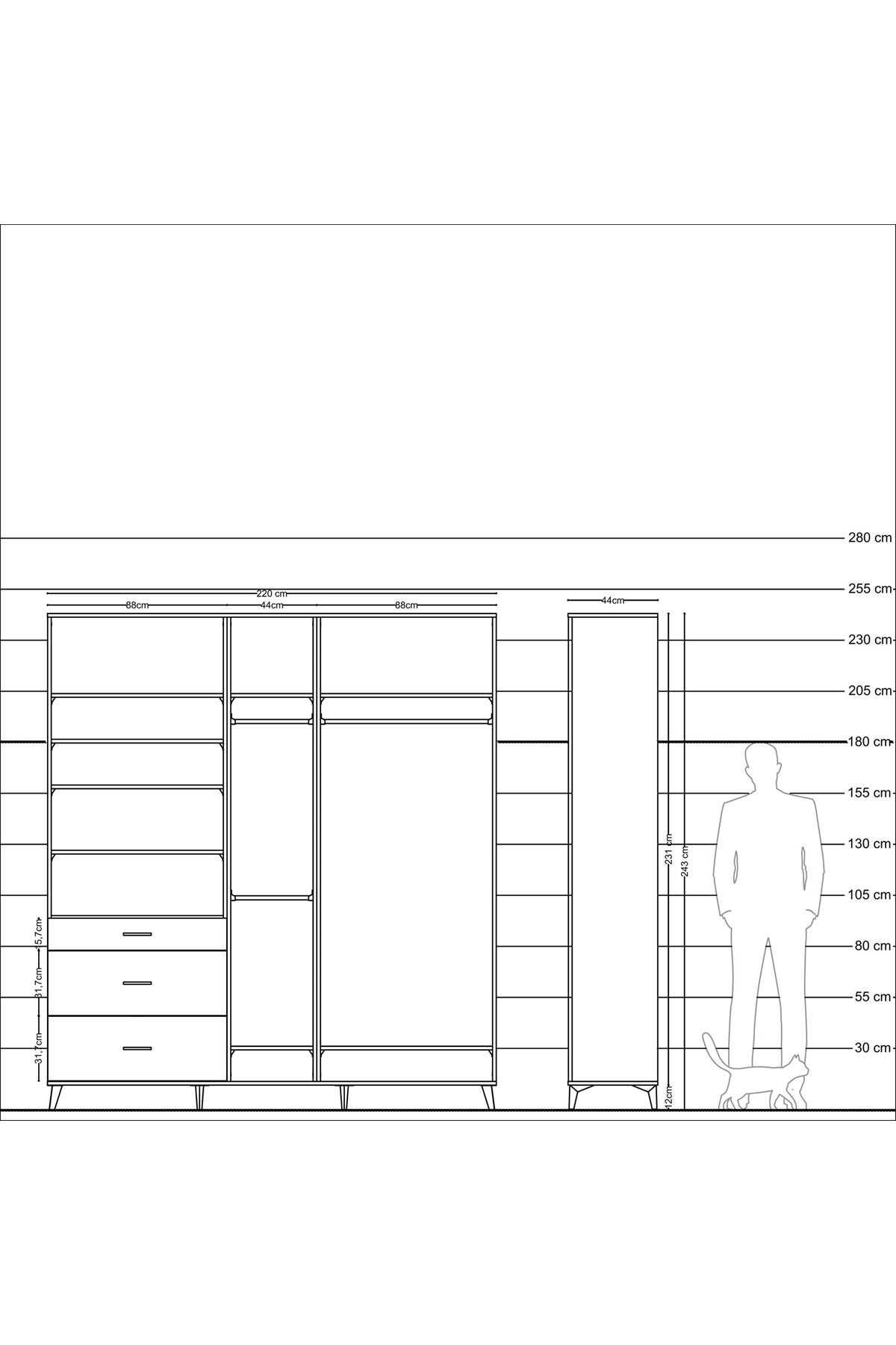 Hyperion Dolap 9 Raflı 3 Çekmeceli 3 Askılı 220x44x243 - S553M038V16B