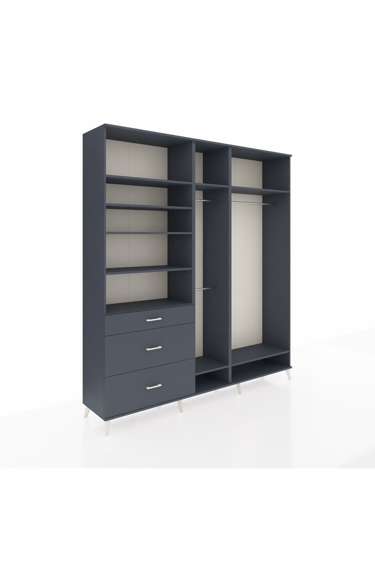 Hyperion Dolap 9 Raflı 3 Çekmeceli 3 Askılı 220x44x243 Antrasit-Antrasit/Antrasit