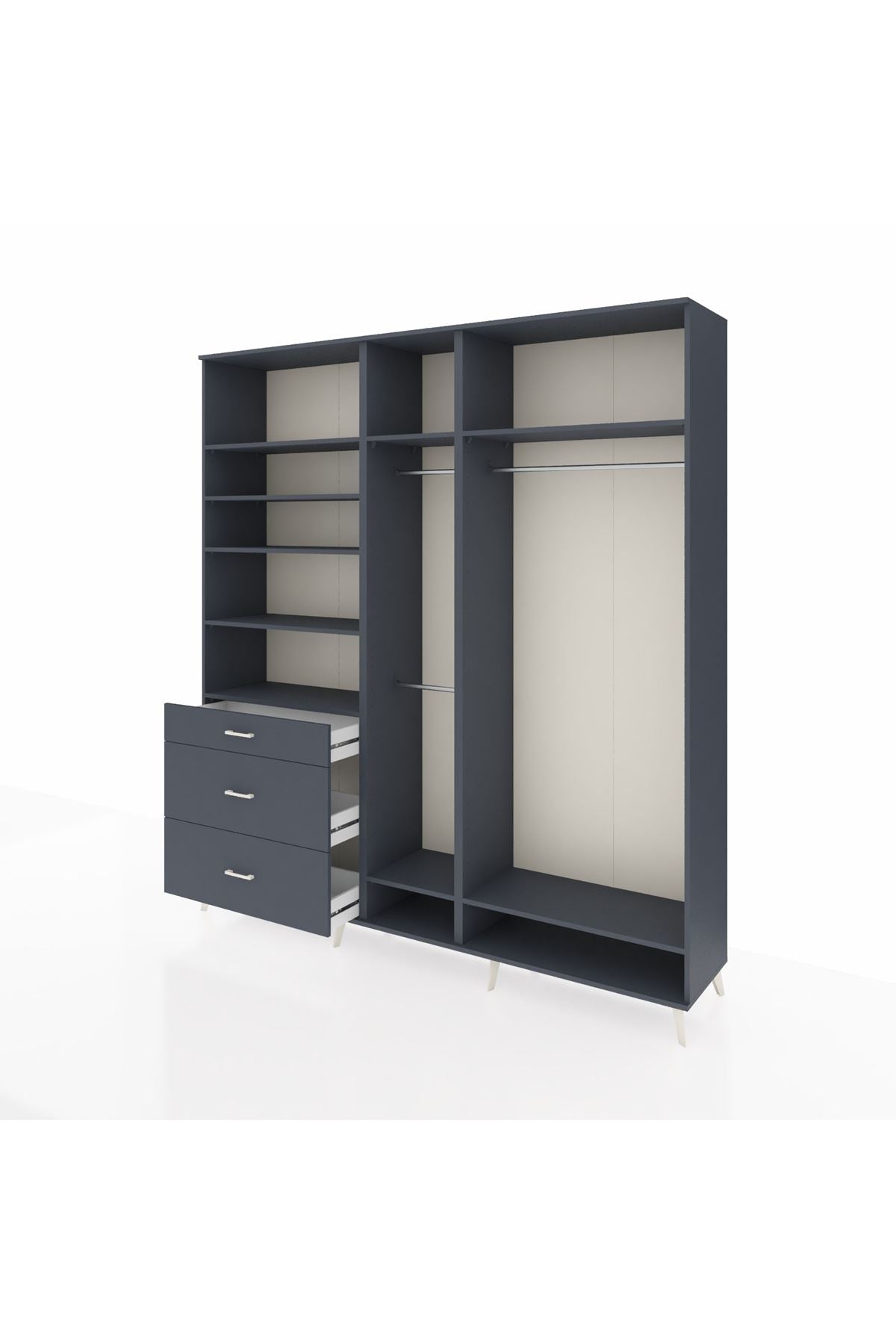 Hyperion Dolap 9 Raflı 3 Çekmeceli 3 Askılı 220x44x243 Antrasit-Antrasit/Antrasit