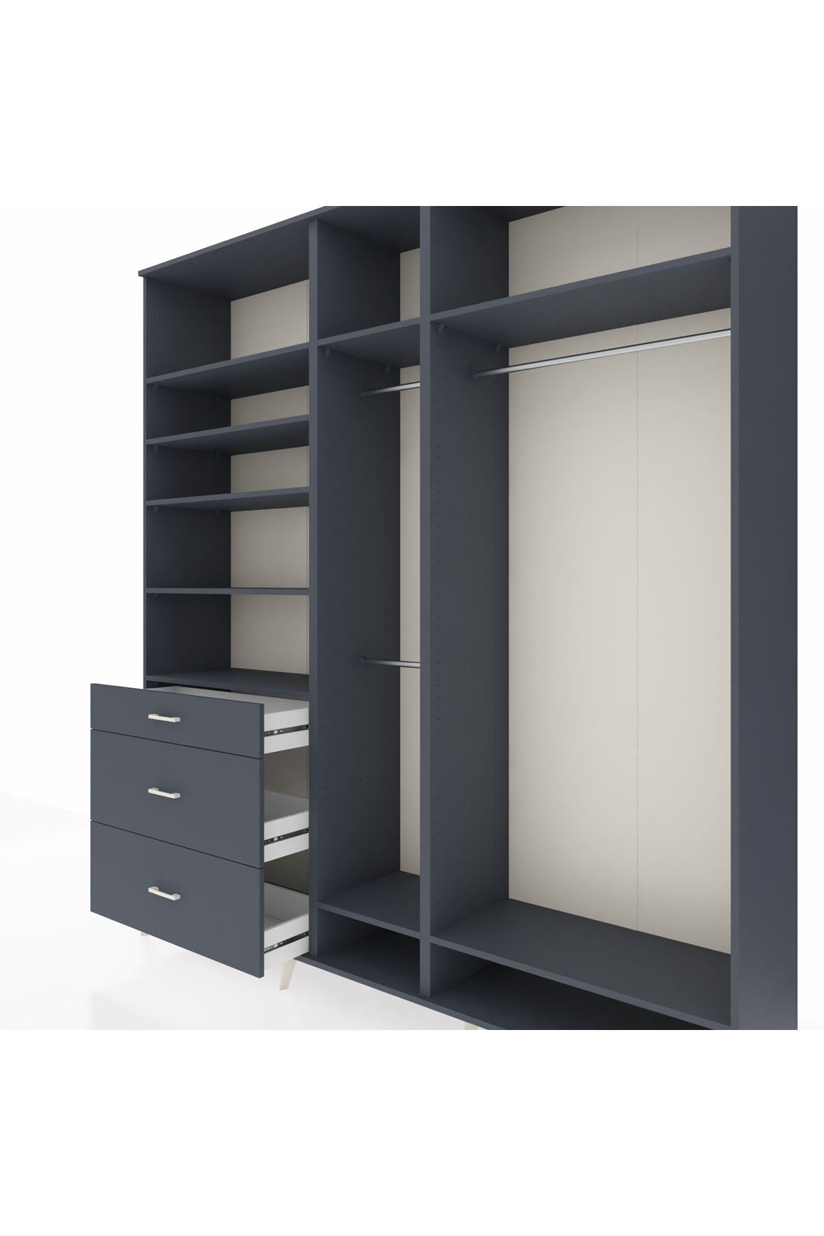 Hyperion Dolap 9 Raflı 3 Çekmeceli 3 Askılı 220x44x243 Antrasit-Antrasit/Antrasit