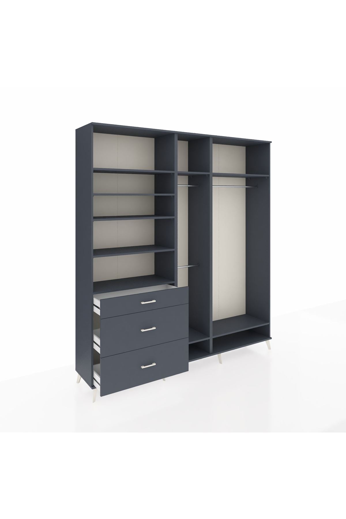 Hyperion Dolap 9 Raflı 3 Çekmeceli 3 Askılı 220x44x243 Antrasit-Antrasit/Antrasit