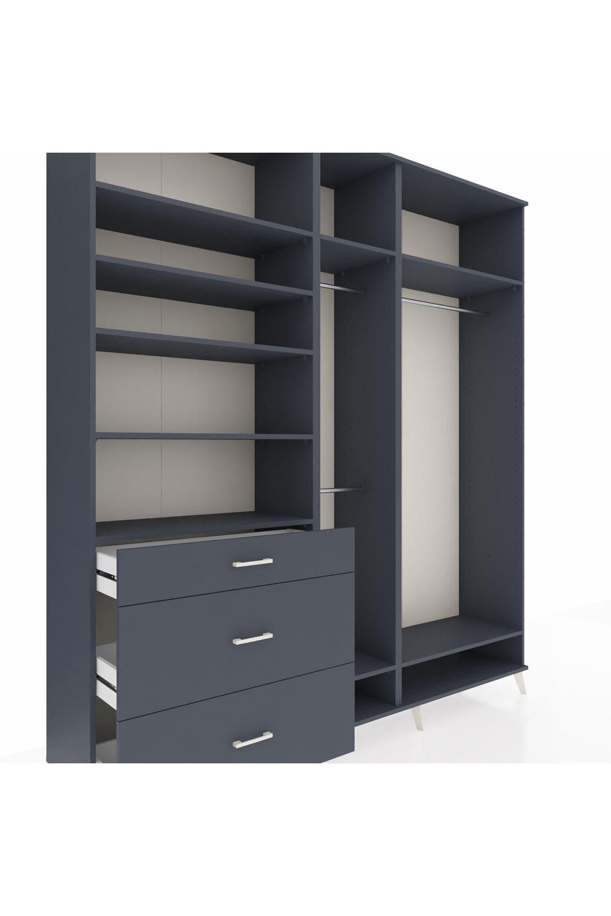 Hyperion Dolap 9 Raflı 3 Çekmeceli 3 Askılı 220x44x243 Antrasit-Antrasit/Antrasit