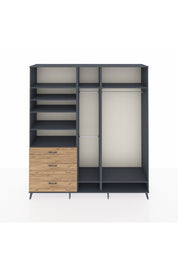 Hyperion Dolap 9 Raflı 3 Çekmeceli 3 Askılı 220x44x243 Antrasit-Antrasit/Çam