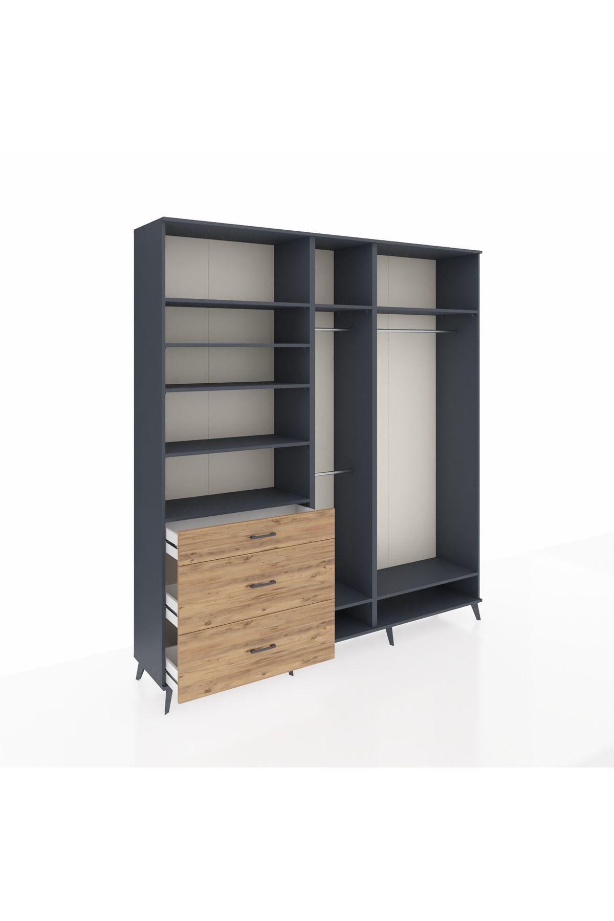 Hyperion Dolap 9 Raflı 3 Çekmeceli 3 Askılı 220x44x243 Antrasit-Antrasit/Çam