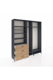 Hyperion Dolap 9 Raflı 3 Çekmeceli 3 Askılı 220x44x243 Antrasit-Antrasit/Çam