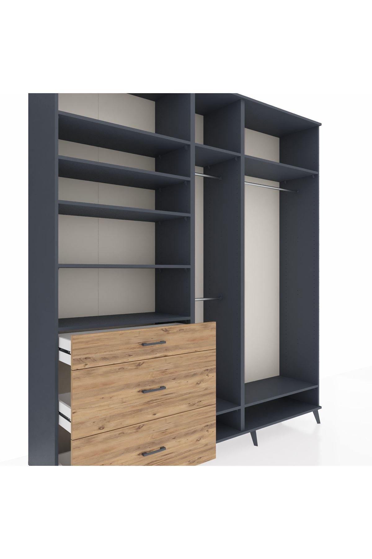 Hyperion Dolap 9 Raflı 3 Çekmeceli 3 Askılı 220x44x243 Antrasit-Antrasit/Çam