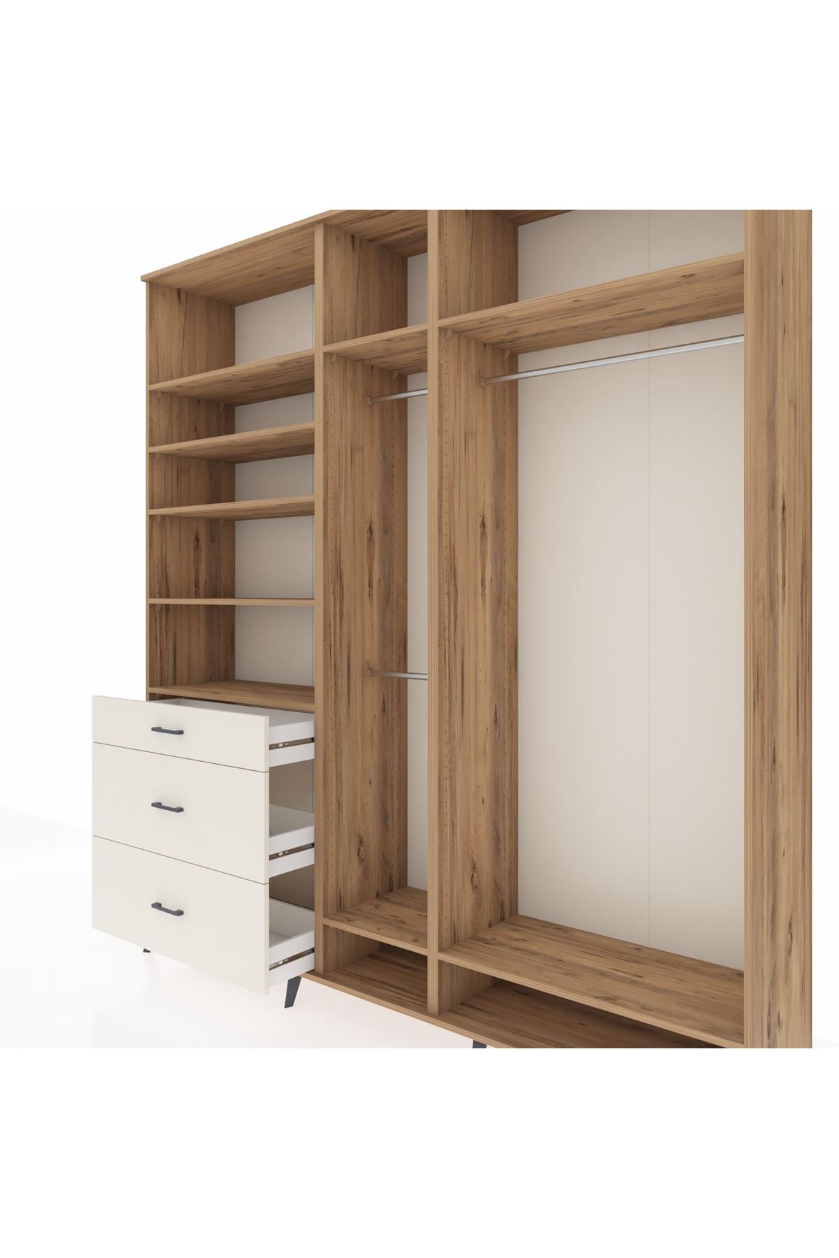 Hyperion Dolap 9 Raflı 3 Çekmeceli 3 Askılı 220x44x243 Çam-Çam/Aytaşı
