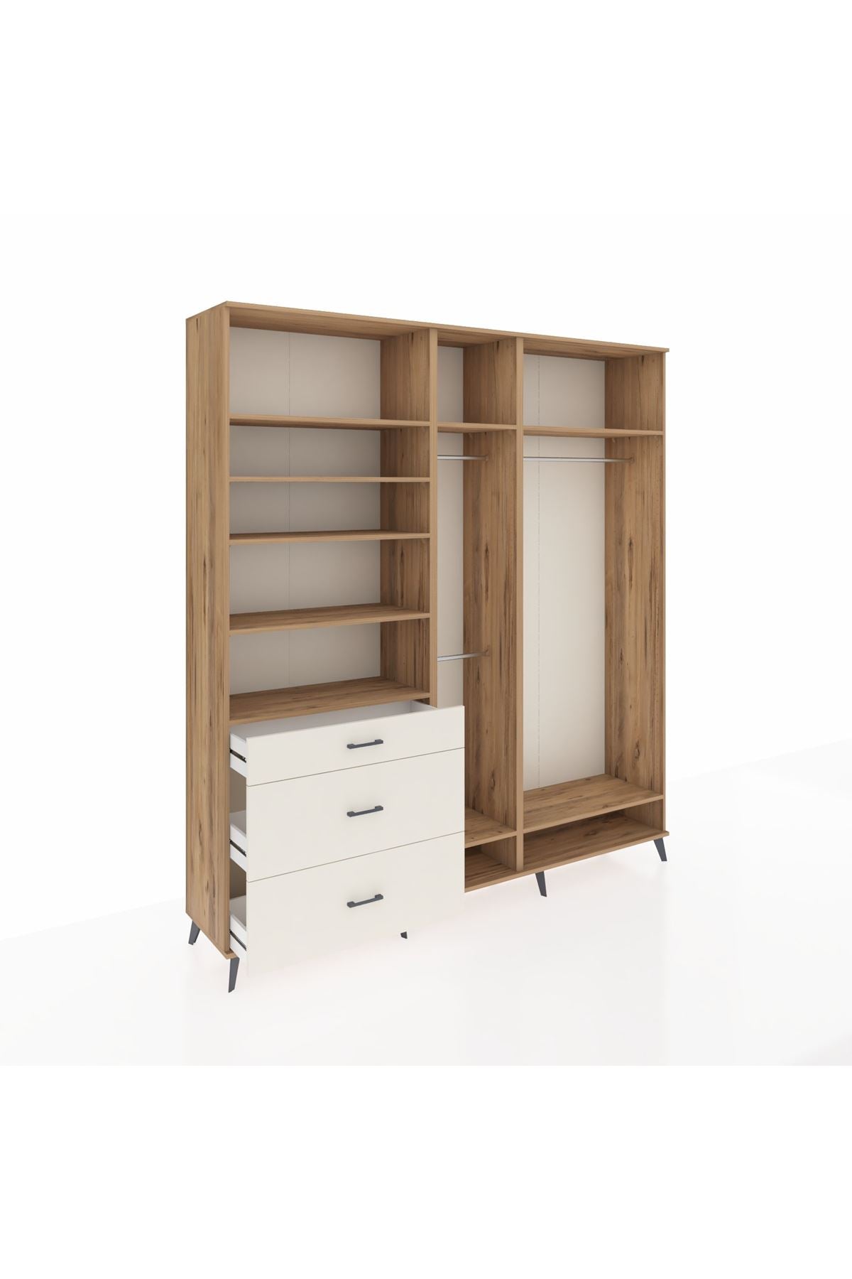 Hyperion Dolap 9 Raflı 3 Çekmeceli 3 Askılı 220x44x243 Çam-Çam/Aytaşı