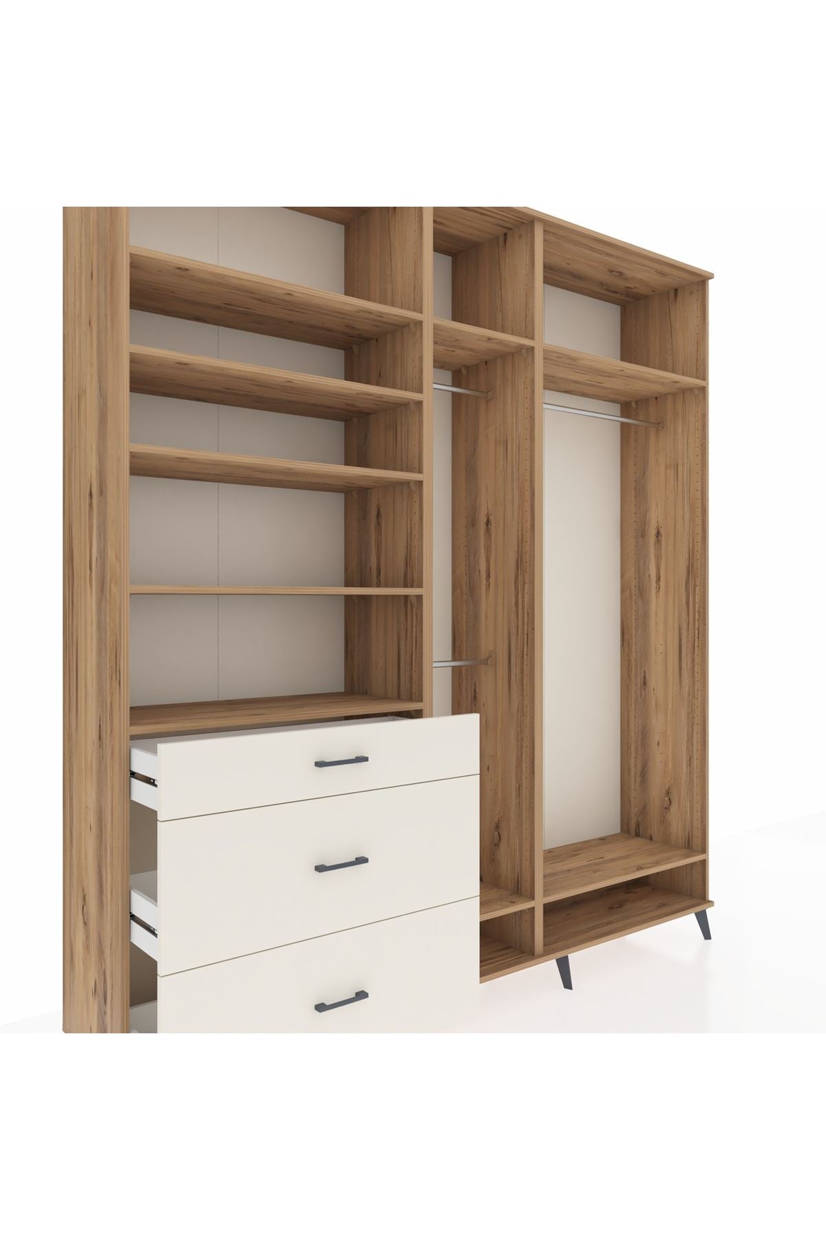 Hyperion Dolap 9 Raflı 3 Çekmeceli 3 Askılı 220x44x243 Çam-Çam/Aytaşı