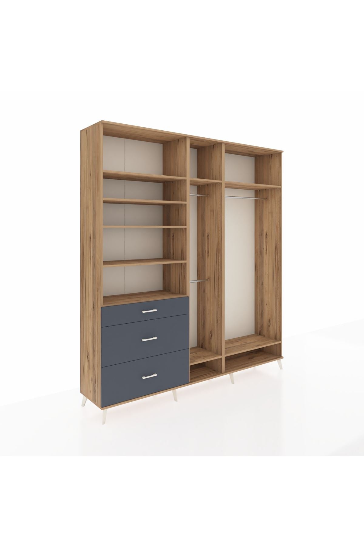 Hyperion Dolap 9 Raflı 3 Çekmeceli 3 Askılı 220x44x243 Çam-Çam/Antrasit