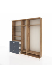 Hyperion Dolap 9 Raflı 3 Çekmeceli 3 Askılı 220x44x243 Çam-Çam/Antrasit