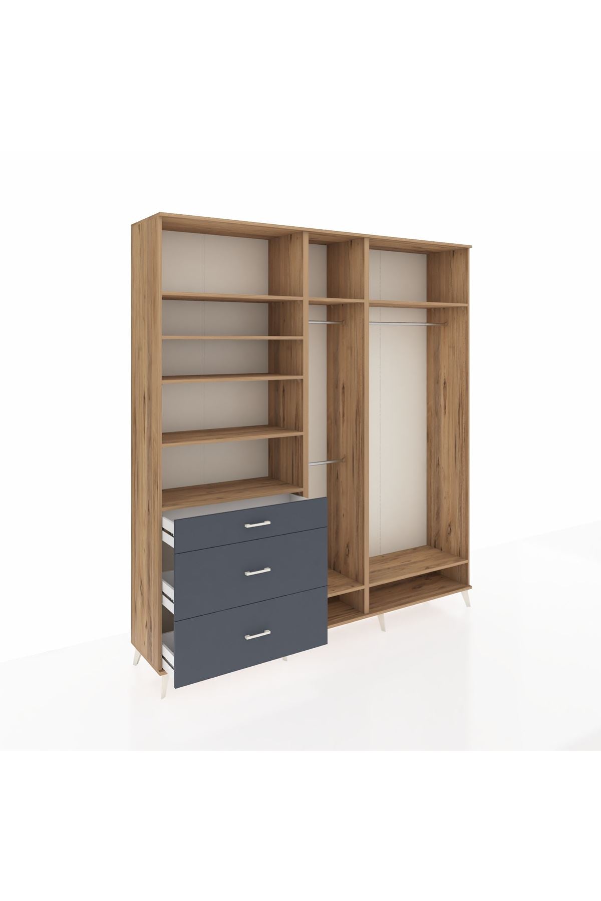 Hyperion Dolap 9 Raflı 3 Çekmeceli 3 Askılı 220x44x243 Çam-Çam/Antrasit