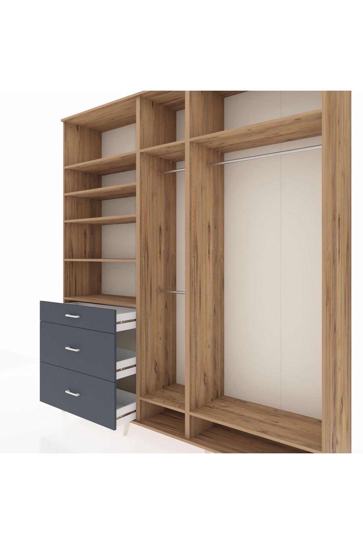 Hyperion Dolap 9 Raflı 3 Çekmeceli 3 Askılı 220x44x243 Çam-Çam/Antrasit