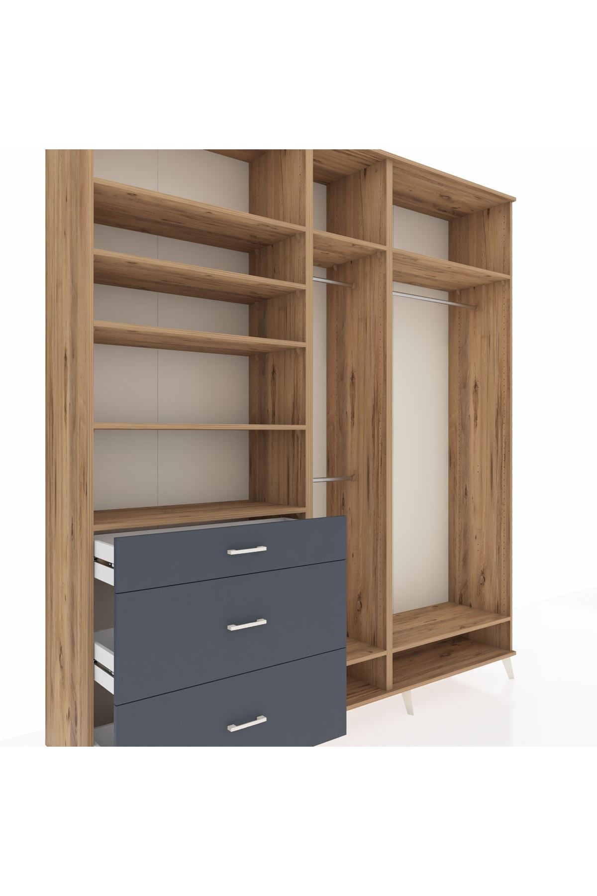 Hyperion Dolap 9 Raflı 3 Çekmeceli 3 Askılı 220x44x243 Çam-Çam/Antrasit