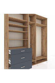 Hyperion Dolap 9 Raflı 3 Çekmeceli 3 Askılı 220x44x243 Çam-Çam/Antrasit