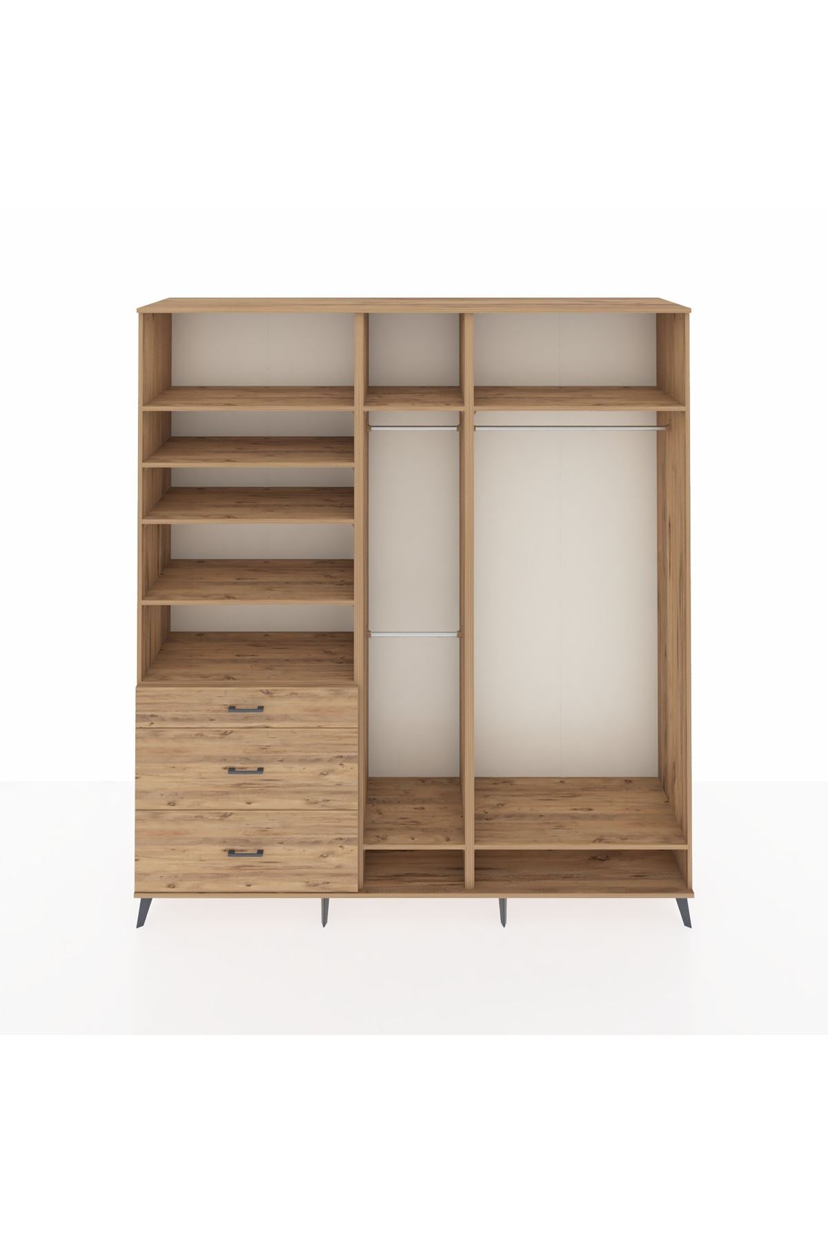 Hyperion Dolap 9 Raflı 3 Çekmeceli 3 Askılı 220x44x243 Çam-Çam/Çam