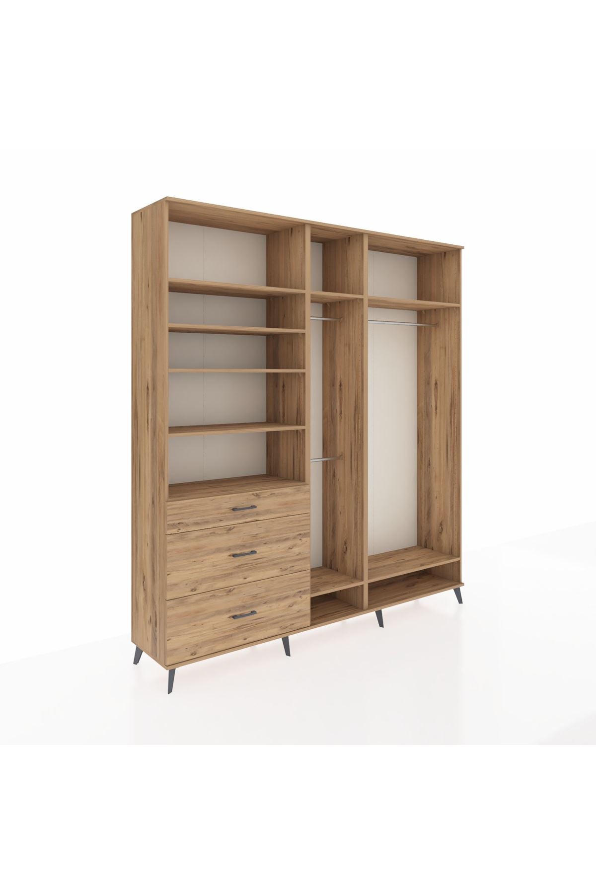 Hyperion Dolap 9 Raflı 3 Çekmeceli 3 Askılı 220x44x243 Çam-Çam/Çam