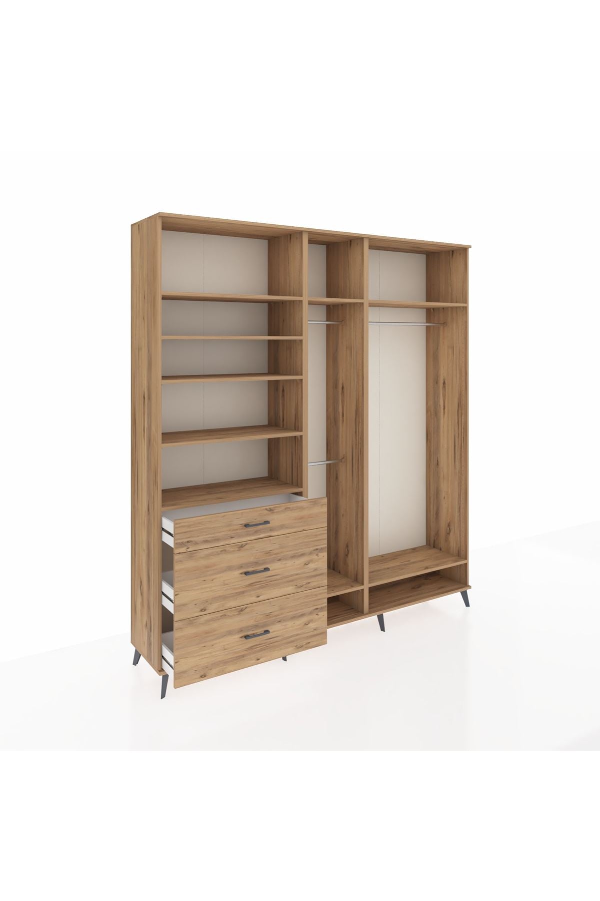 Hyperion Dolap 9 Raflı 3 Çekmeceli 3 Askılı 220x44x243 Çam-Çam/Çam