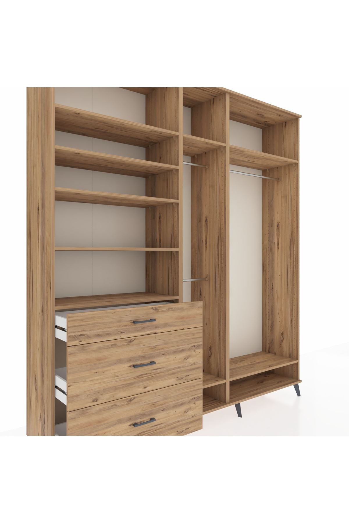 Hyperion Dolap 9 Raflı 3 Çekmeceli 3 Askılı 220x44x243 Çam-Çam/Çam