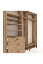 Hyperion Dolap 9 Raflı 3 Çekmeceli 3 Askılı 220x44x243 Çam-Çam/Çam